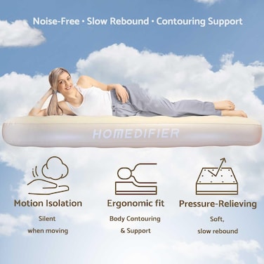 Travel Inflatable Bed with Built in pump Foldable Portable Air Bed with Carry Storage Bag for Home Camping, Beige Single