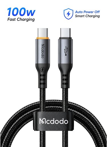 Mcdodo USB C to USB C Cable 100W Fast Charging 1.2m CA-2040 Black, Auto Power off PD Data Cable, High Speed Sync, Durable Charger Cord for Laptops and Tablets