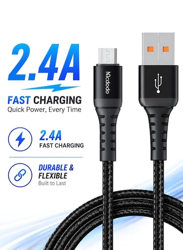 Mcdodo Micro USB Cable 1m CA-2281 Black, Fast Charging & Data Sync Cable for Android Phones Tablets Power Banks, Durable USB to Micro USB Charging Cable