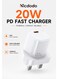 Mcdodo USB C Fast Charger 20W PD Wall Adapter UK Plug CH-4010 White, Compact Power Delivery Charger for iPhone Android Phones Tablets, Portable Travel Charging Brick