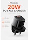 Mcdodo CH-4011 20W USB-C PD Fast Charger UK Plug Black Single Port Type-C Wall Charger Adapter