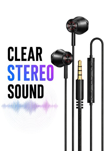 Mcdodo 3.5mm Wired Earphones Flat Ear Headphones with Mic – Stereo Audio for Android Phone, Laptop, Tablet – Black (HP-4060)