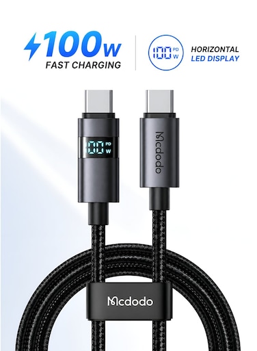 100W USB-C to USB-C Charging Cable with Horizontal LED Display 4ft Nylon Braided USBC to C Fast Charging Cable Fit for iPhone 16 15 Pro ProMax Plus,Galaxy S23/S22+Ultra, iPad, MacBook