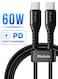Mcdodo 60W USB-C to USB-C Bending Reinforced Cable 1m, PD Fast Charging, Nylon Braided, for iPhone 15 16, Samsung Galaxy, Android, Tablets and Laptops, Black, CA-5641