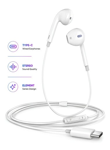 Mcdodo Type-C Wired Earphones Element Series with Mic – USB-C Stereo Headphones for Android Phone, Tablet, Laptop – White (HP-6071)
