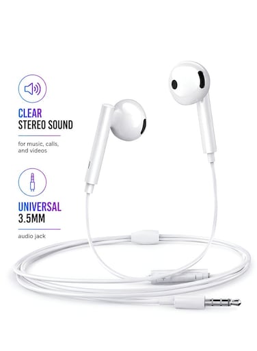 Mcdodo 3.5mm Wired Earphones Element Series with Mic – Stereo Headphones for Android Phone, Laptop, Tablet – White (HP-6081)