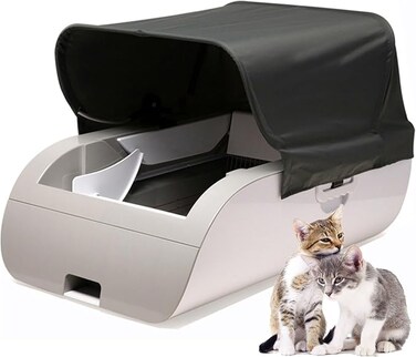 Automatic Litter Box, Self Cleaning Litter Box, Automatic Large Cat Litter Tray with Hood, APP Control Robot Cat Litter Box with Litter Tray Liners, Superior Odor Control Smart Cats Toilet,White