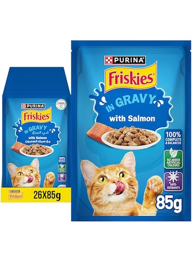 Friskies Purina Salmon Chunks In Gravy Wet Cat Food Pouch 85G (26 Pouches)
