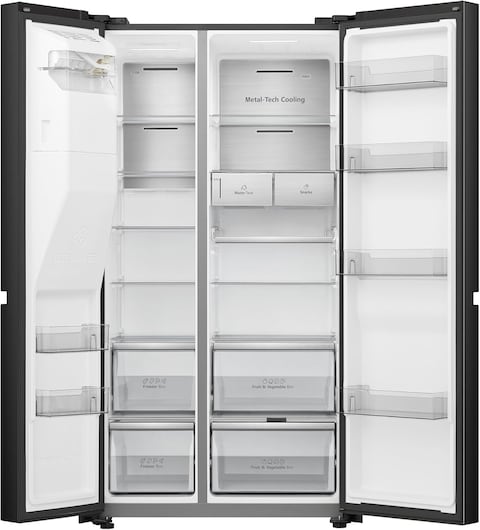 Gorenje 601L Side by Side Refrigerator With Water Dispenser, Ice Maker with Crushed Ice, NoFrost, WiFi, SensoTech via LED Display, Super Cooling + Super Freeze, Inverter Compressor, NRS9181VBIU