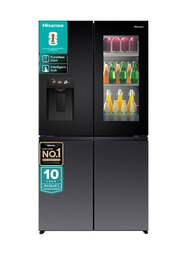 Hisense -780L / 615L Gross &amp; Net Capacity , Premium Flat Door French Refrigerator Pure View Door Series 6.86 TFT Screen with Intelligent Hub Function, Advanced UV Ice &amp; Water Treatment Technology, Anti Bacterial Guard, Connectife, Fresh Choice-RQ9P780TTS1 -Black