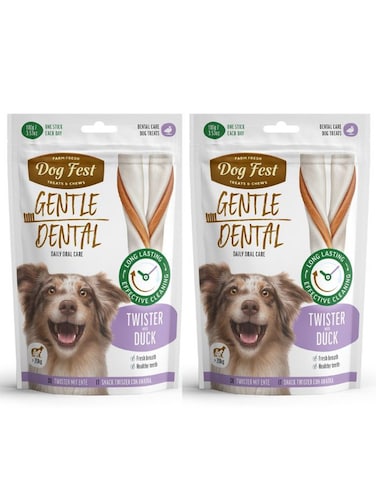 Dog Fest Dental Treats Twister for Adult Dogs &ndash; Duck 100g (14cm) Pack of 2   Chewy Oral Care