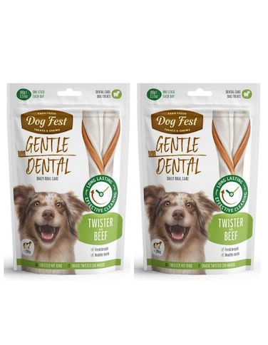 Dog Fest Dental Treats Twister for Adult Dogs &ndash; Beef 100g (14cm) Pack of 2   Chewy Oral Care