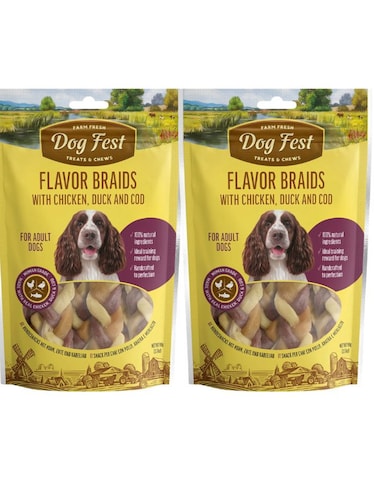Dog Fest Flavor Braids Chicken, Duck &amp; Fish 90g x2   High-Protein Gourmet Dog Snacks