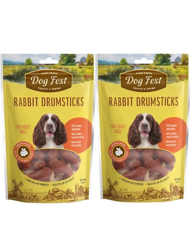 Dog Fest Rabbit Drumsticks 90g x2   High-Protein Natural Dog Snacks for Adult Dogs