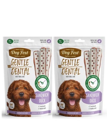 Dog Fest Dental Treats Sandwich for Adult Dogs &ndash; Duck 90g Pack of 2   Oral Care Chews