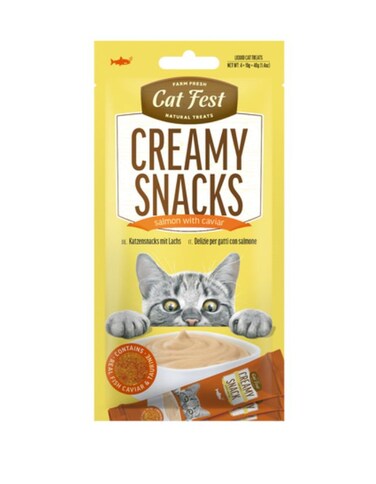 Cat Fest Creamy Snacks Salmon with Caviar 4x10g &ndash; 2 Pack Gourmet Soft Cat Treats