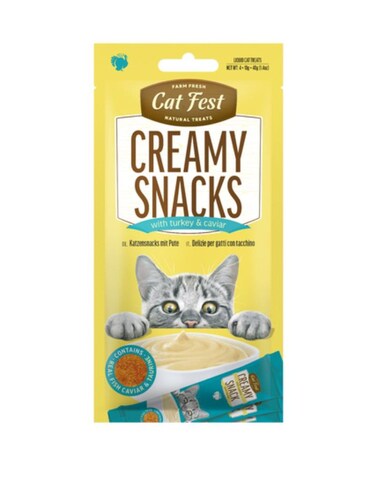 Cat Fest Creamy Snacks Turkey with Caviar 4x10g(Pack 2) &ndash; Gourmet Soft Treats for Cats