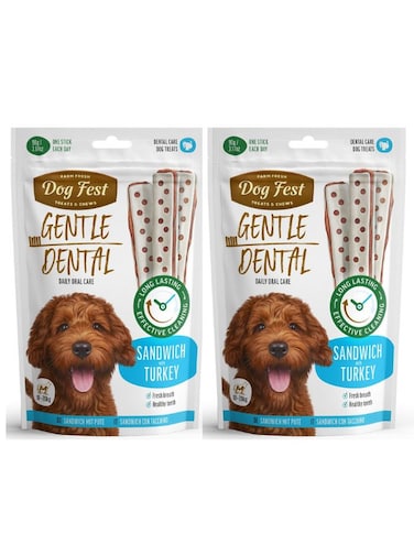 Dog Fest Dental Treats Sandwich for Adult Dogs &ndash; Turkey 90g Pack of 2   Oral Care Chews