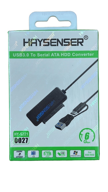 Haysenser USB 3.0 &amp; Type-C to SATA HDD/SSD Converter &ndash; Supports 2.5"/3.5" SATA Drives   Model: HY-S221