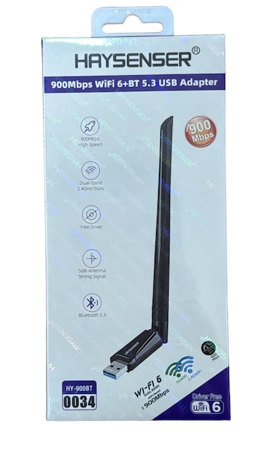 Haysenser 900Mbps WiFi 6 &amp; Bluetooth 5.3 USB Adapter &ndash; Dual-Band Wireless Dongle   Model: HY-900BT
