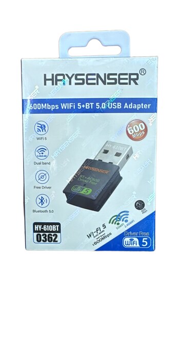 Haysenser 600Mbps WiFi 6 &amp; Bluetooth USB Adapter &ndash; Dual-Band Wireless Dongle   Model: HY-610BT