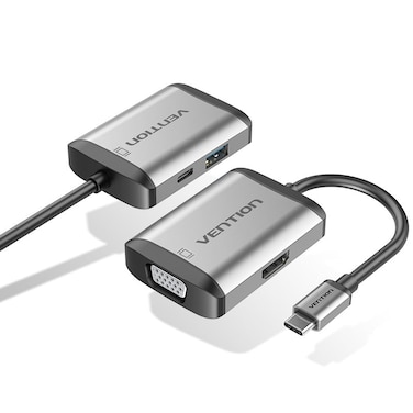VENTION Type-C to HDMI/VGA/USB3.0/PD Converter 0.15M Gray Metal Type Model # TFAHB