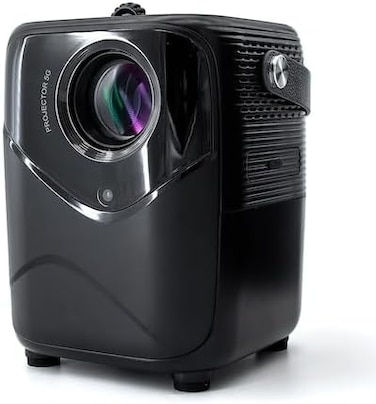 Smart Screen Projector: 5G WiFi, Bluetooth, Quadrangle Trapezoid Design, 1080P Android Projection for Movies, Music, TV, and Gaming (A009-Q1, Black)
