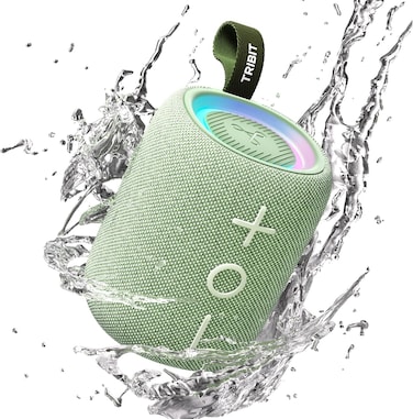 Tribit StormBox Mini+ Bluetooth Speaker 12W,360&deg;Surround Sound,12H Playtime,BT 5.4,IPX7 Waterproof,LED Lights,Custom EQ,TWS Pairing,Type-C, AAC/SBC Support,Portable for Home/Outdoor/Travel Green
