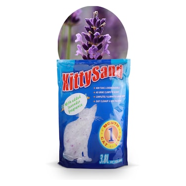 KittySand 100% Natural Lavender Scented Silica Crystal Premium Quality, Odor Control, Low Dust Cat Litter 3.8L