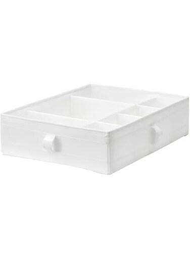Ikea SKUBB Polyester Square Storage Box with Compartments (White, 44x34x11cm)