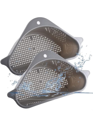 Smilco Corner Kitchen Sink Strainer Basket (Grey) Pack of 2