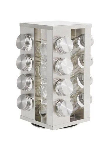 Dubai Gallery 16-Piece Spice Jar Set With Stand Silver