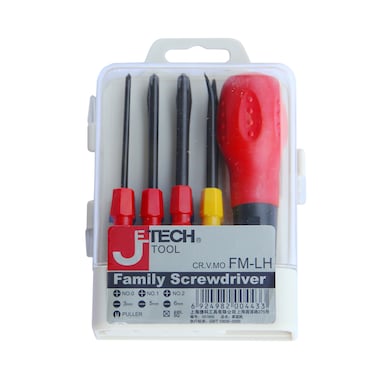 Jetech 8-Piece Family Screwdriver Set, CR-V Mo Steel, 3 Phillips and 3 Slotted Tips, Puller and AWL SQ, Split Design Shaft, Professional Grip Screwdriver Set, Medium - FM-M