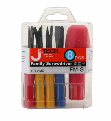 Jetech 8-Piece Family Screwdriver Set, CR-V Mo Steel, 3 Phillips and 3 Slotted Tips, Puller and AWL SQ, Split Design Shaft, Professional Grip Screwdriver Set, Small - FM-S