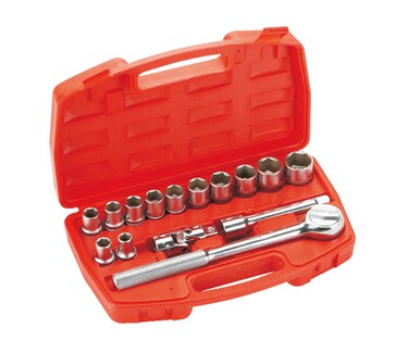 Jetech 1/2-Inch in Drive Impact Socket Set, 15-Piece Set, Metric 10-24mm, 6 Point Cr-V Alloy Steel for Auto Repair, Includes Universal Joint, Extension Bar, Ratchet Handle and Storage Case - SK1/2-15S