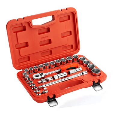 Jetech 27-Piece Set 1/2-Inch Drive Socket Set, Professional 1/2 Inch / Metric Sockets with Selected Accessories in A Robust Metal Case - SK1/2-27SP