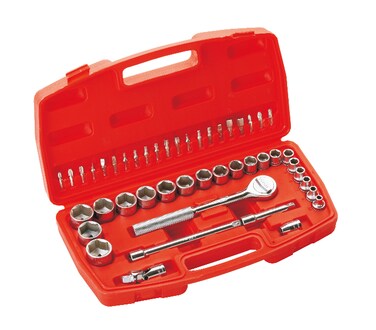 Jetech 46-Piece 3/8-Inch Drive Metric Socket &amp; Bit Set, 5.5&ndash;24mm Sockets, 25mm Bits, Ratchet, Extension Bars, Universal Joint &amp; Bit Adapter &ndash; SK3/8-46SP