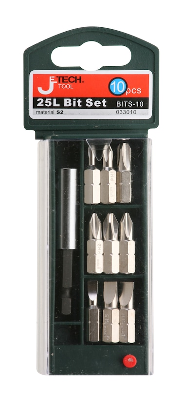 Jetech 10-Piece Pack Screwdriver Bit Set, Slotted and Phillips Bit Set with Bit Holder, Material S2 Steel, Nickel Rust Resistant - BITS-10