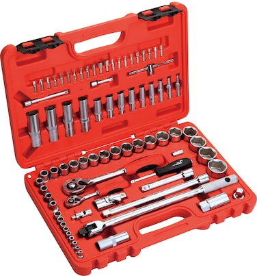 Jetech 79-Piece Metric Socket Set, Includes 1/2 Inch and 1/4 Inch Drive Short/Deep Sockets, Quick Release Ratchet Handles, Bits, Extensions, Adapters and Other Selected Accessories in a Blow Molded Case - SK1/4-1/2-79SP