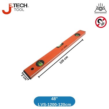 Jetech Standard Level 1200mm (48-Inch), Bubble Level, Construction Level Tool, Measuring Leveling Ruler with 3 Vials (45&deg;/90&deg;/180&deg;), Precision Measuring Leveling Tool for Construction, Carpentry and DIY Use - LVS-1200