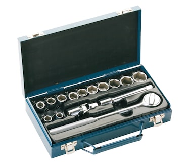 Jetech 1/2-Inch in Drive Impact Socket Set, 15-Piece Set, Metric 10-24mm, 6 Point Cr-V Alloy Steel for Auto Repair, Includes Universal Joint, Extension Bar, Ratchet Handle and Storage Metal Case - SK1/2-15S