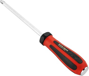 Jetech Striking Cap Go-Through Phillips Screwdriver, Cr-V Steel Flathead with Magnetic Tip, Ergonomic Soft Grip TPR Handle, 6mm Thick and 125mm Long Shaft - GTH6-125+