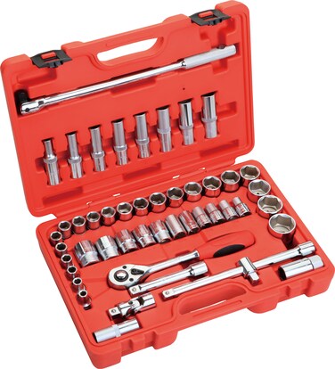 Jetech 48-Piece 1/2-Inch Drive Socket Set, Metric &amp; SAE Sockets with Deep Sockets, Ratchet, Socket and Universal Joint, Hinge Handle, Extension Bars &amp; Spark Plug Sockets for Auto &amp; Mechanical Repair - SK1/2-48SP