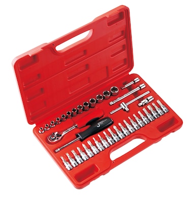 Jetech 39-Piece 1/4-Inch Drive Socket Set, 6-Point Metric Cr-V Sockets, 4&ndash;14mm Standard Sockets, HX/Torx/Phillips/Slotted Bit Sockets, Ratchet &amp; Accessories &ndash; SK1/4-39SP