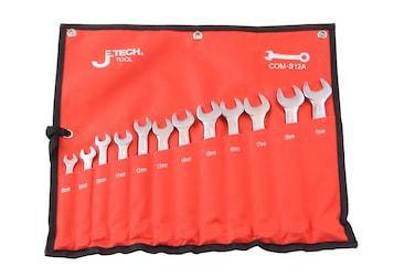Jetech Combination Wrench Set 12-Piece Metric, Industrial Grade Chrome Vanadium Steel with 12-Point Offset Design, 15-Degree Angle, Includes 8mm-19mm Sizes