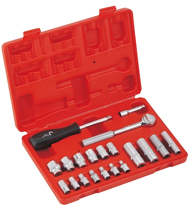 Jetech 20-Piece 1/4-Inch Drive Socket Set, 6-Point Metric Cr-V Sockets, Includes 4&ndash;14mm Standard &amp; Deep Sockets, Ratchet, Extension Bar &amp; Spinner Handle &ndash; SK1/4-20SP