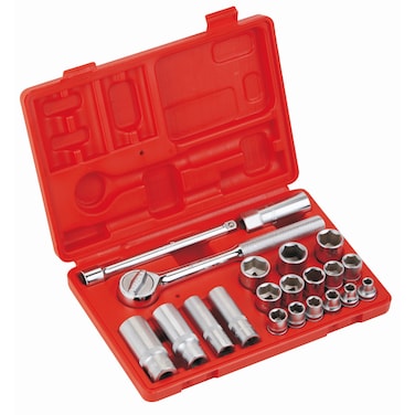 Jetech 21-Pieces 3/8-Inch Drive Socket Set, Mechanics Tool Set with Metric Standard Sockets, Deep Sockets, Spark Plug Socket, Extension Bar, Ratchet Wrench - SK3/8-21SP