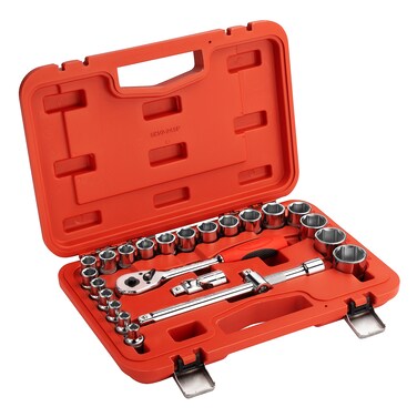 Jetech 24-Piece 1/2 Inch Drive Socket Set, Metric Socket Ratchet Wrench Set with 6-Point Sockets 8mm-32mm, Soft Grip Ratchet Spanner and Other Accessories in Durable Blow-Molded Carry Case - SK1/2-24SP