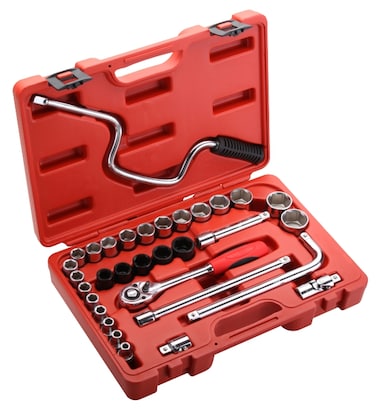 Jetech 32-Piece 1/2-Inch Drive Metric Socket Set, Includes Sockets, Impact Sockets, Ratchet, L-Wrench, Speed Handle, Universal &amp; Tri-Function Joints, Extension Bars for Repair Mechanic Garage - SK1/2-32