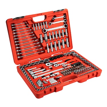 Jetech 150-Piece Socket Wrench Set, Includes 1/2 Inch, 1/4 Inch and 3/8 Inch Drive Ratchet Handles with Metric/SAE Sockets, Impact Sockets, Torx Bits, E-Torx Sockets, Combination Wrenches and Adapters - SK-150SP